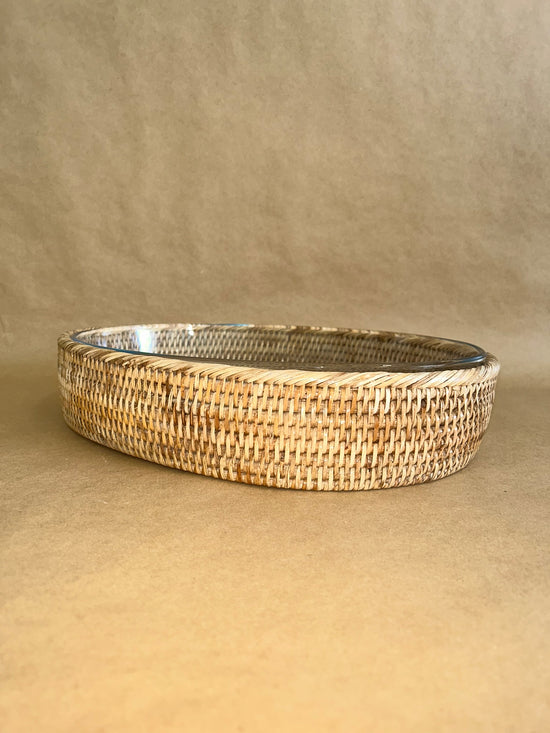 Large Oval Platter - Pyrex and Rattan