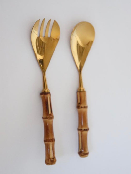 Salad Cutlery - Bamboo and Golden