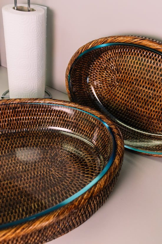 Large Oval Platter - Pyrex and Rattan