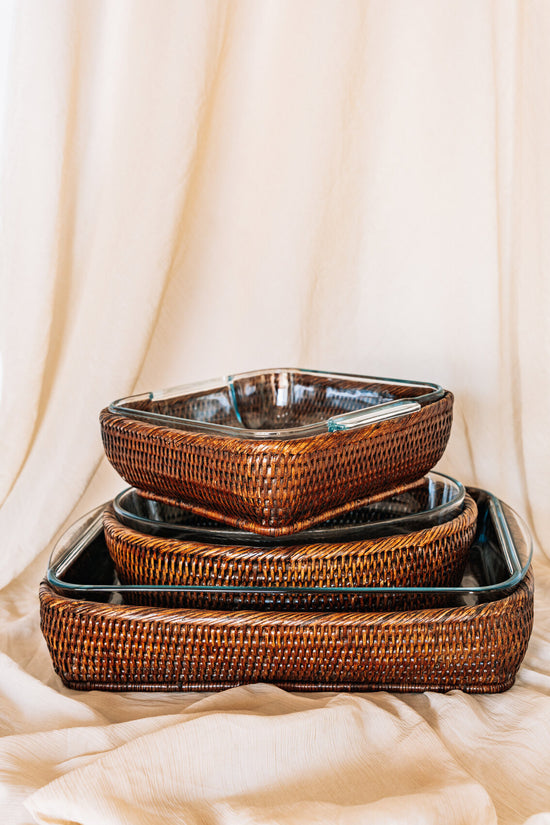 Square Tray - Pyrex and Rattan