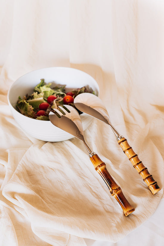 Salad Cutlery - Bamboo and Silver