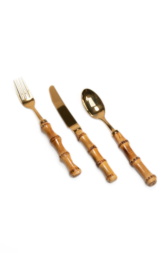 Dessert Cutlery - Bamboo and Golden